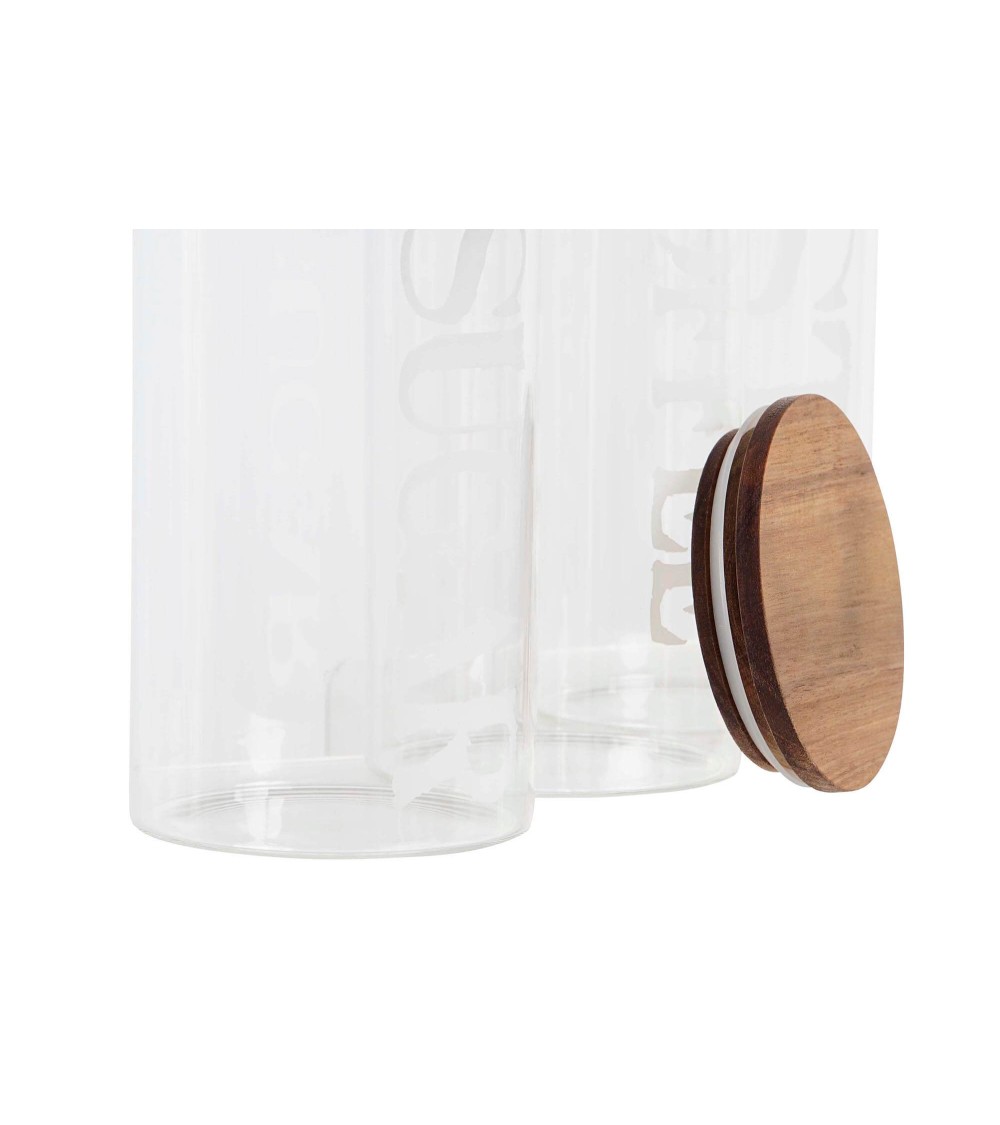 Dcasa Juego De 3 Botes De Cristal Transparente Con Tapa De Acacia
