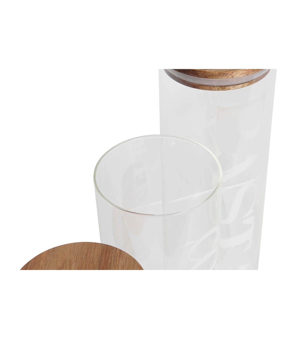 Dcasa Juego De 3 Botes De Cristal Transparente Con Tapa De Acacia