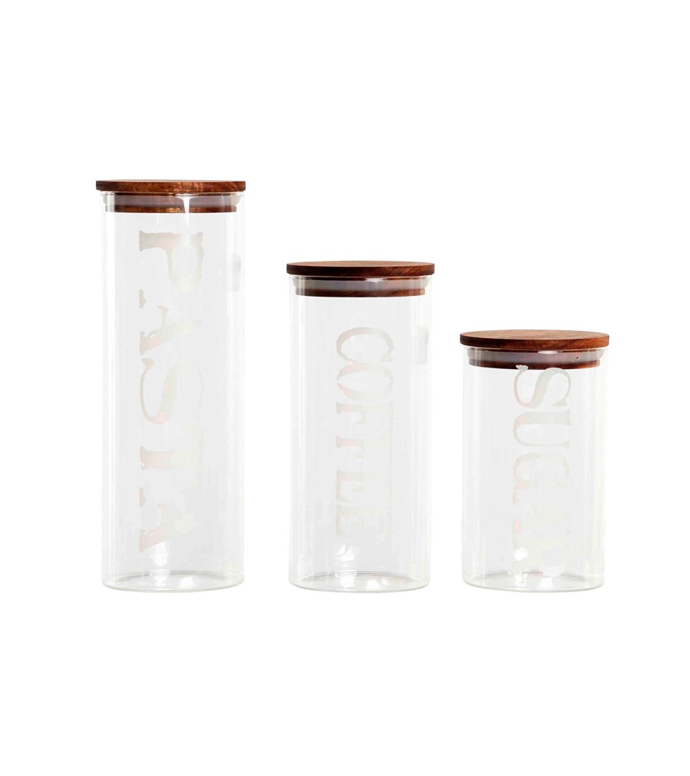 Dcasa Juego De 3 Botes De Cristal Transparente Con Tapa De Acacia