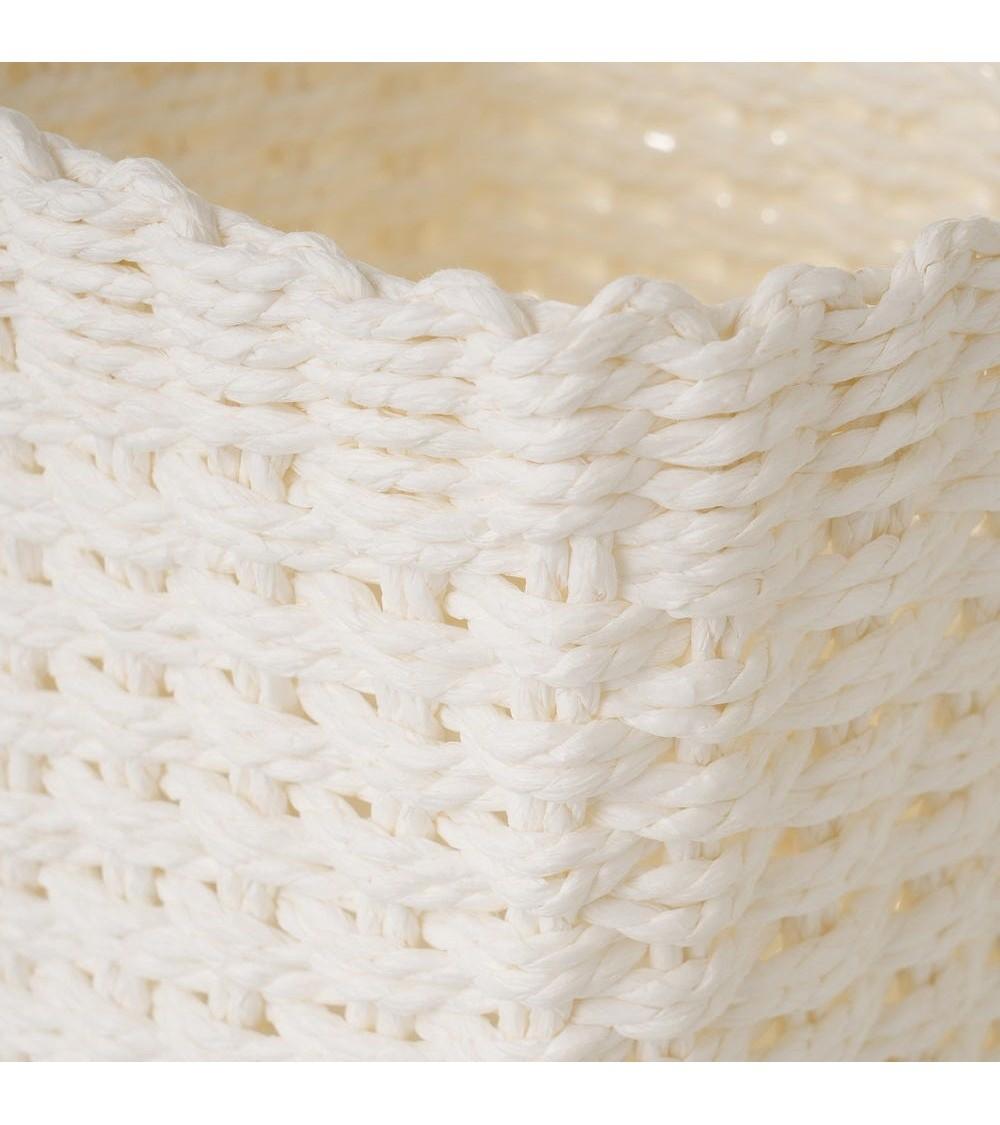 Dcasa Juego De 3 Cestas Papel Trenzado Cuadradas Con Asa Color Blancas Para Organizacion