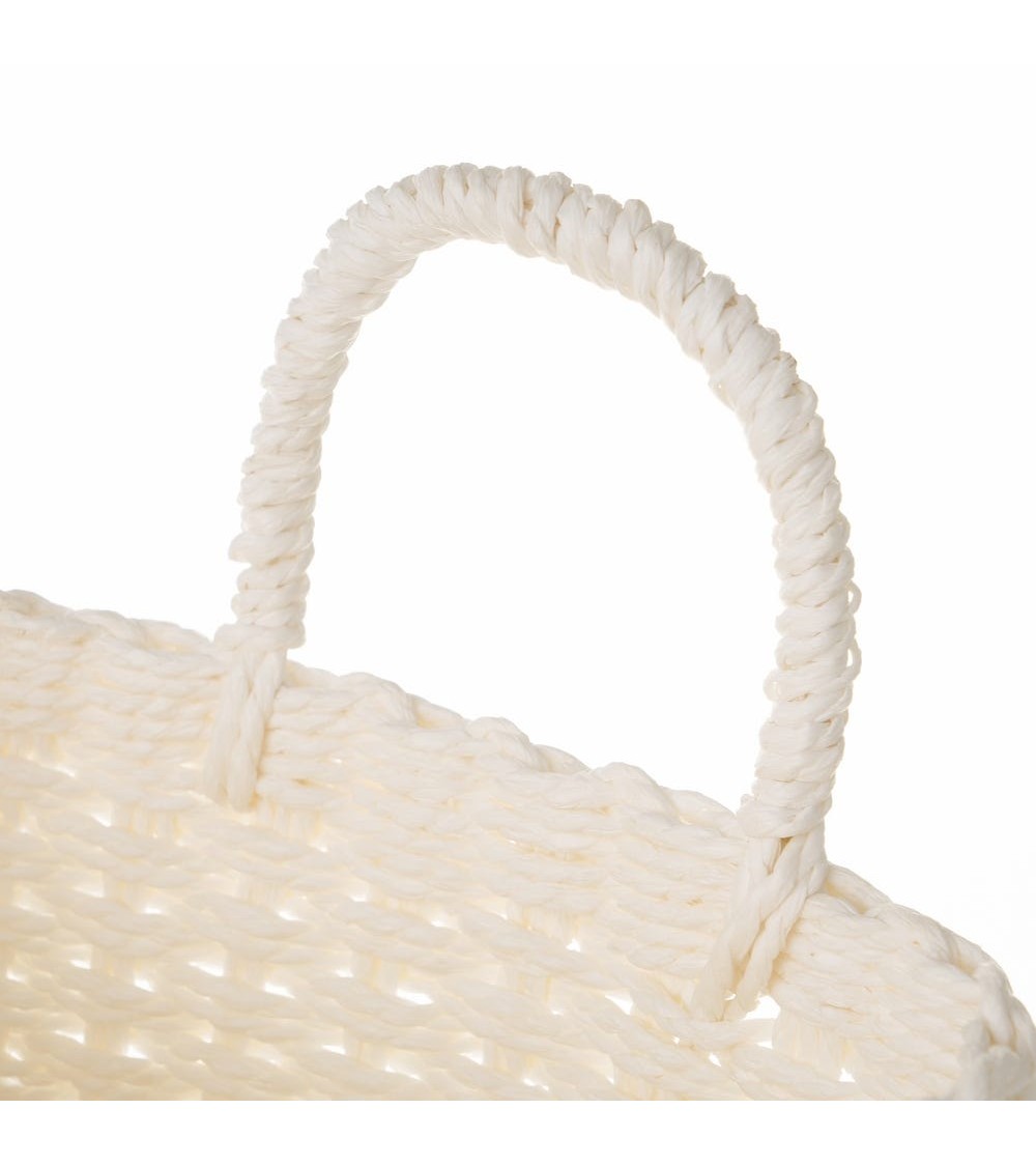 Dcasa Juego De 3 Cestas Papel Trenzado Cuadradas Con Asa Color Blancas Para Organizacion