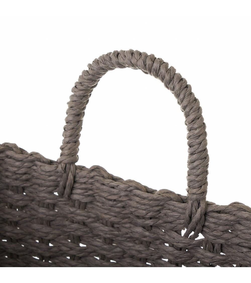 Dcasa Juego De 3 Cestas Papel Trenzado Cuadradas Con Asa Color Grises Para Organizacion