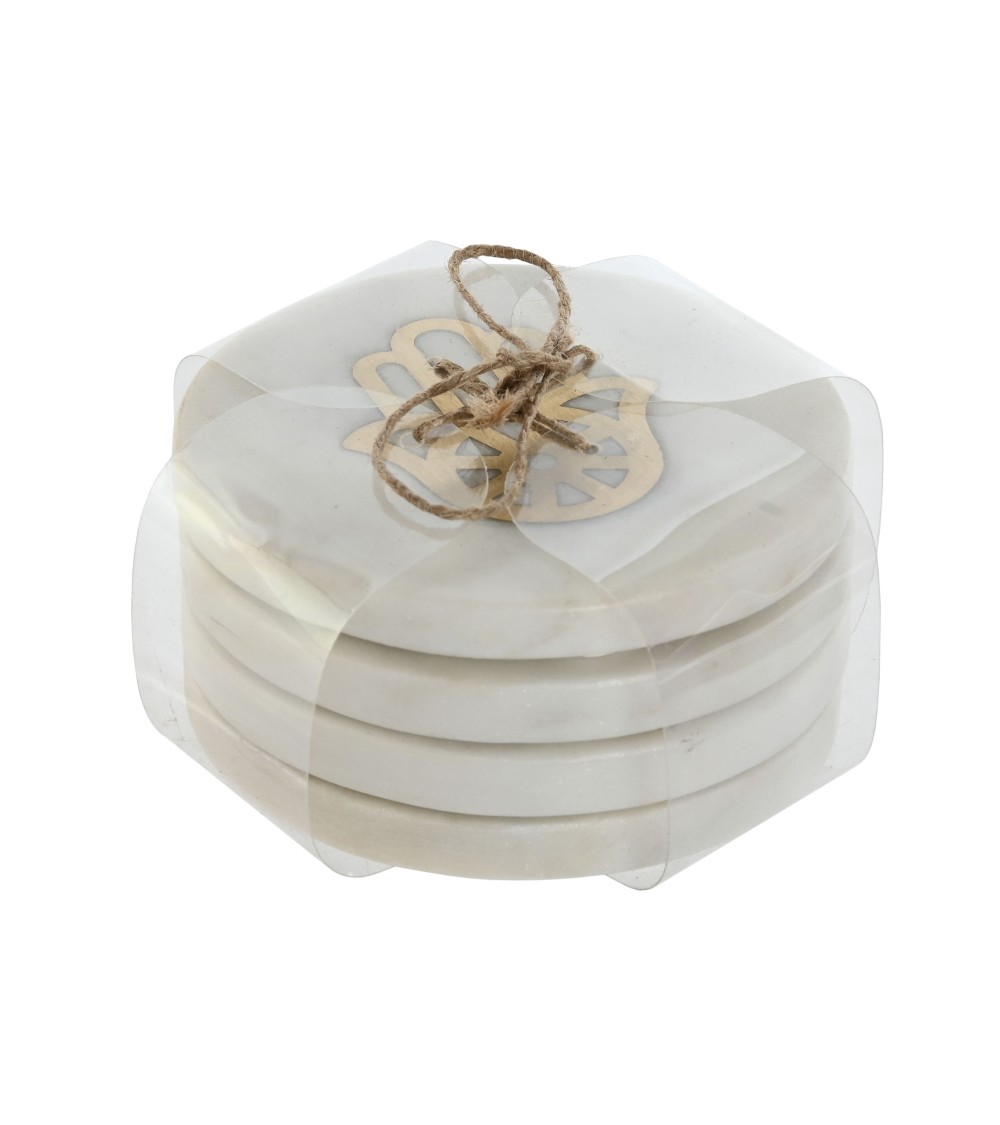 Dcasa Juego De 4 Posavasos De Marmol Laton Hansa Natural De 10x10 Cm