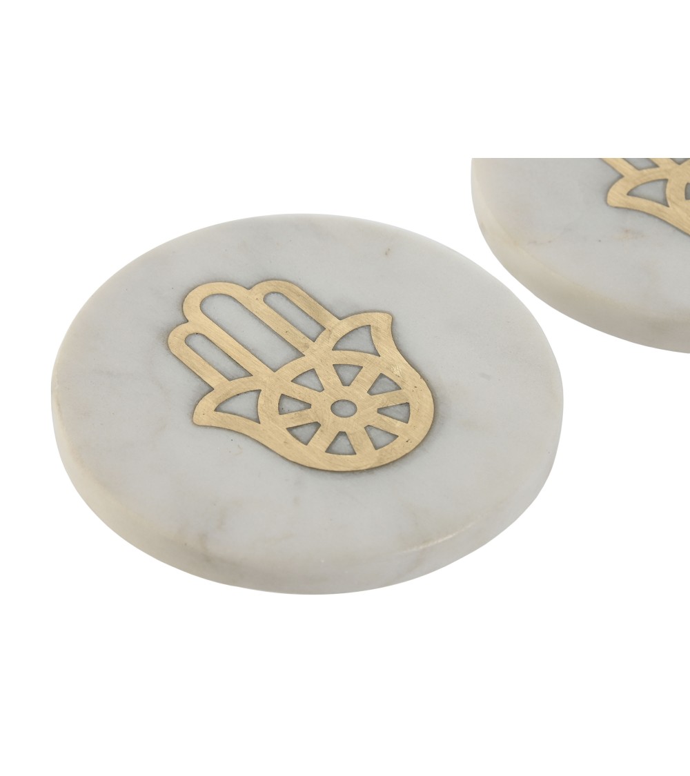 Dcasa Juego De 4 Posavasos De Marmol Laton Hansa Natural De 10x10 Cm