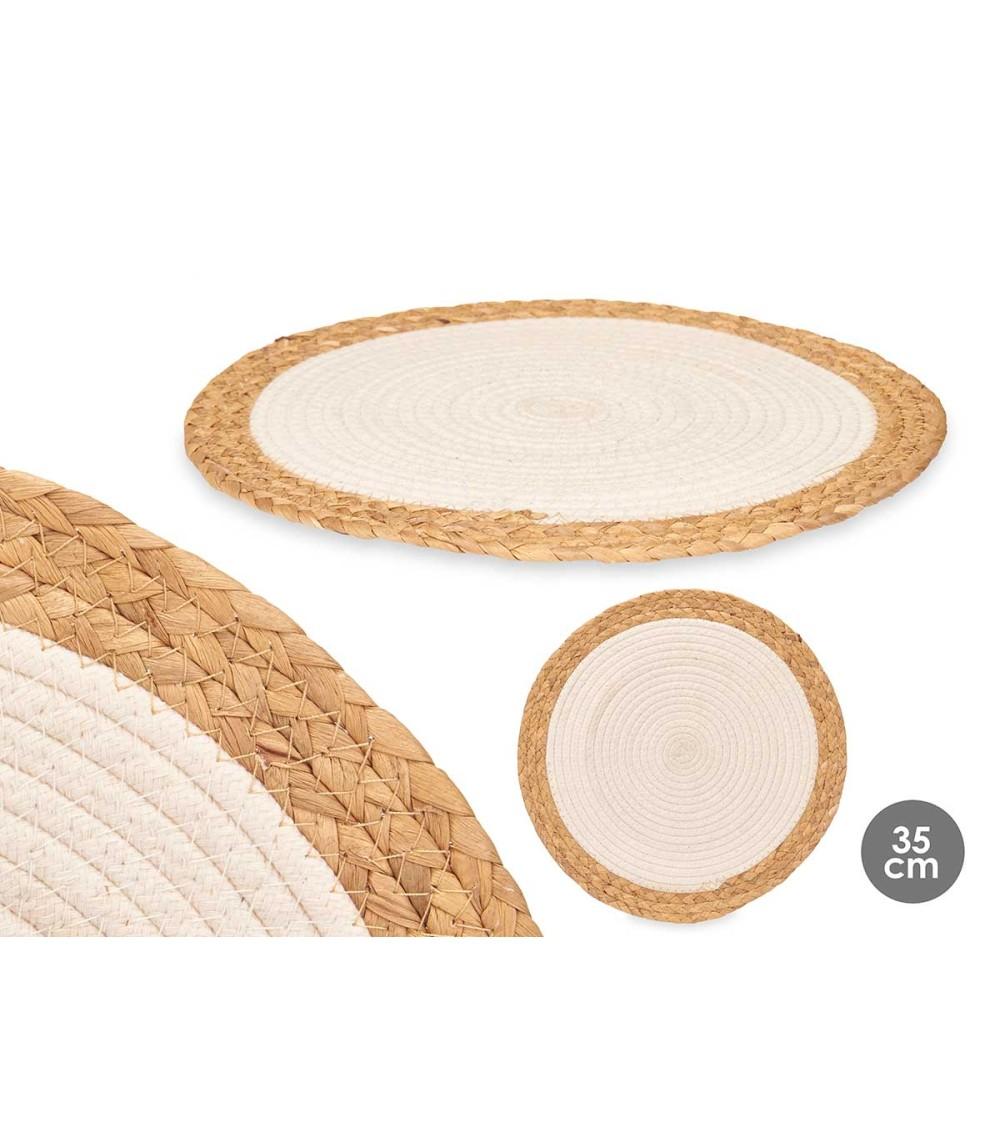 Dcasa Juego De 4 Salvamanteles Esparto Espiral Tela Blanco 35cm