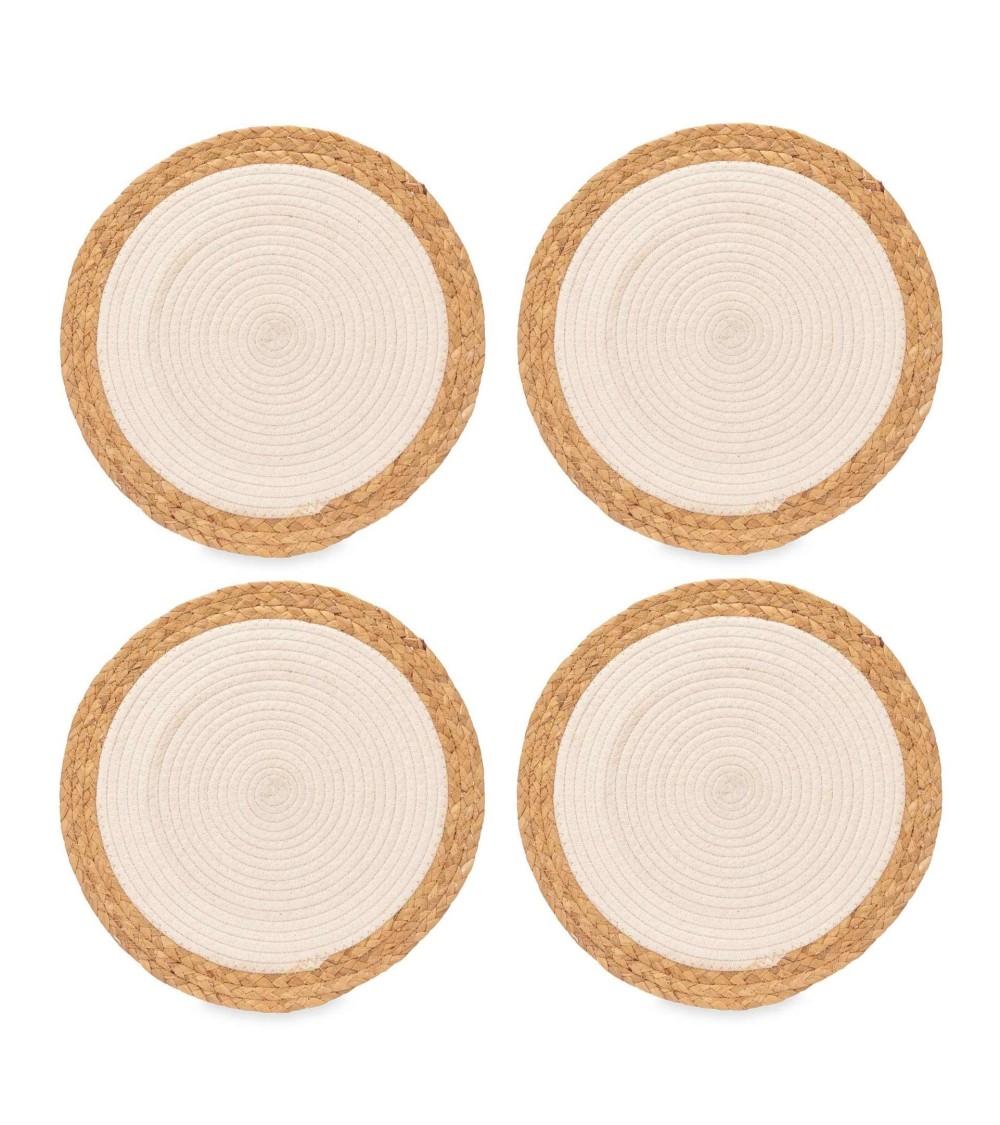 Dcasa Juego de 4 salvamanteles esparto espiral tela blanco 35cm