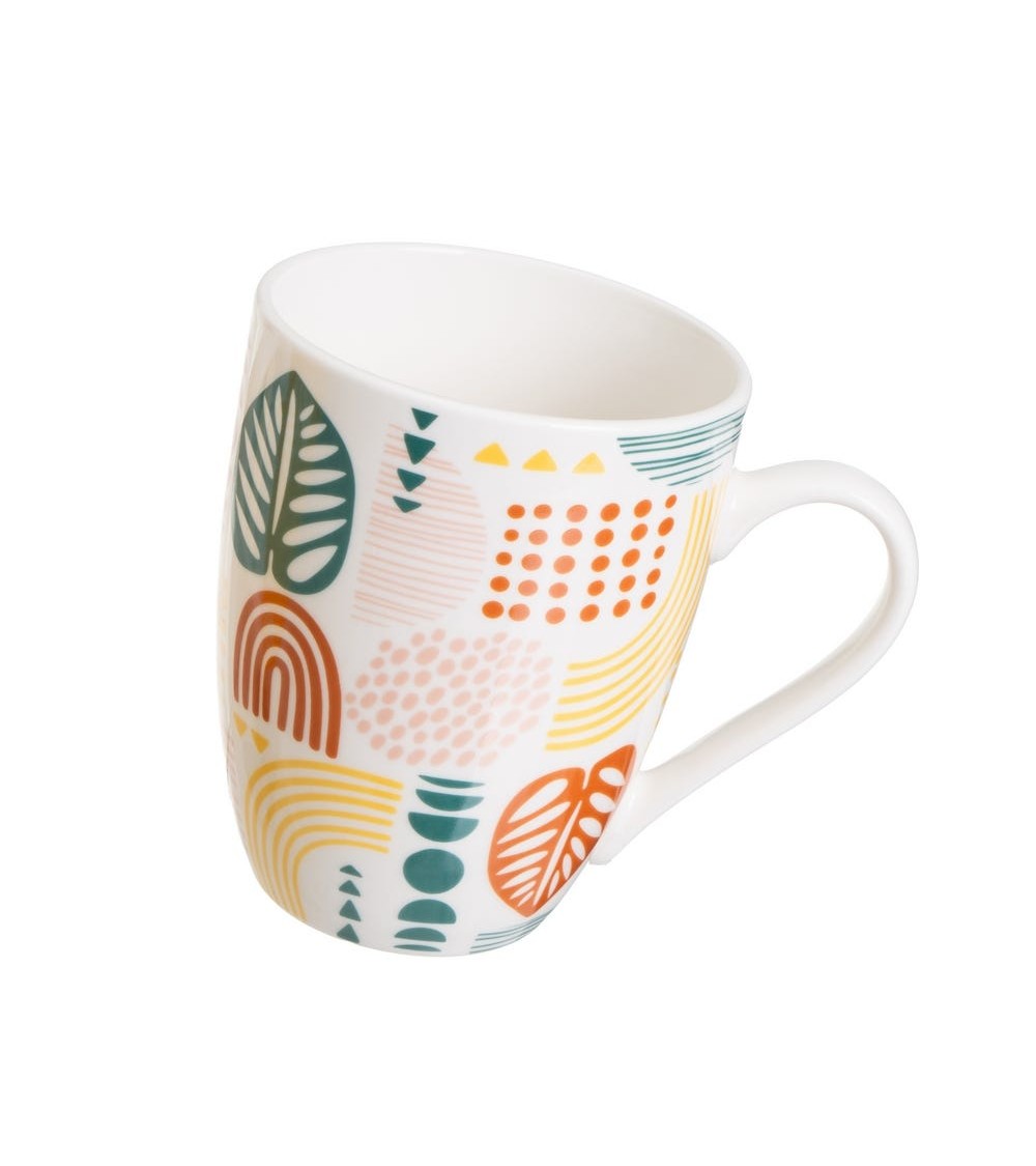Dcasa Juego De 4 Tazas Mug Colores De Stoneware Hojas Tropical De 350 Ml