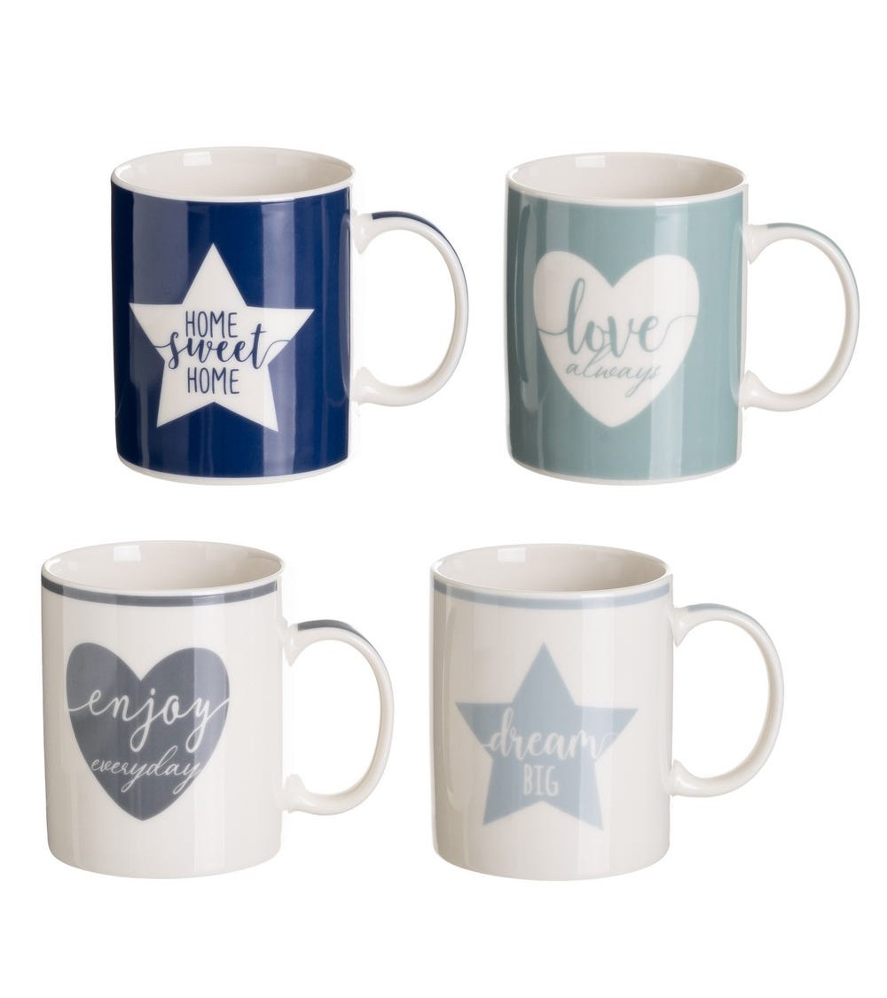Dcasa Juego de 4 tazas mug combinadas azules de cerámica de 340 ml