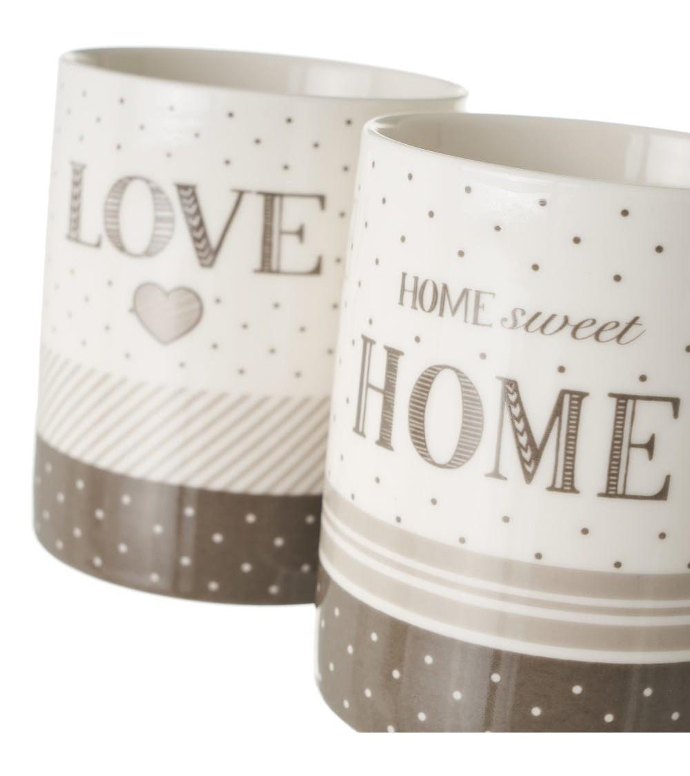 Dcasa Juego De 4 Tazas Mug De Cerámica En Blanco Y Gris De 340 Ml