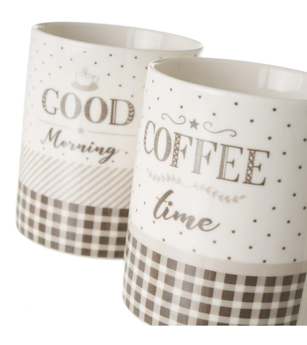 Dcasa Juego De 4 Tazas Mug De Cerámica En Blanco Y Gris De 340 Ml