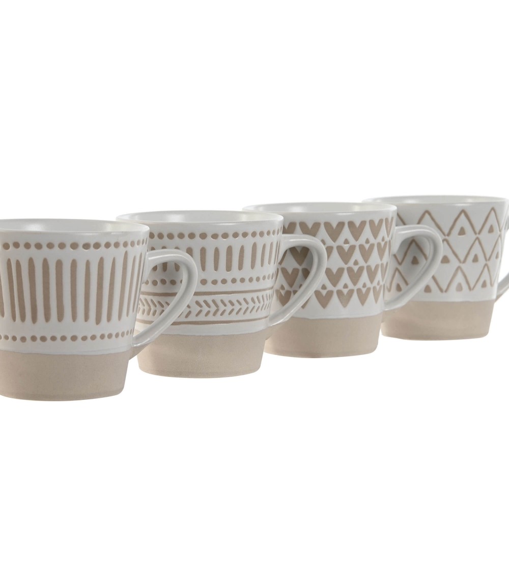 Dcasa Juego De 4 Tazas Mug De Gres Mate Beige De Cerámica De 180 Ml