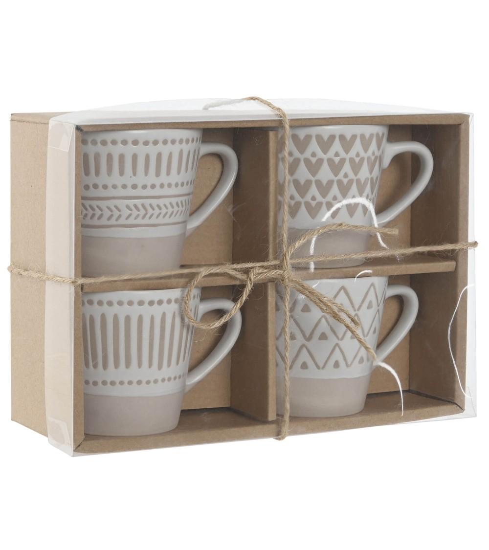 Dcasa Juego De 4 Tazas Mug De Gres Mate Beige De Cerámica De 180 Ml