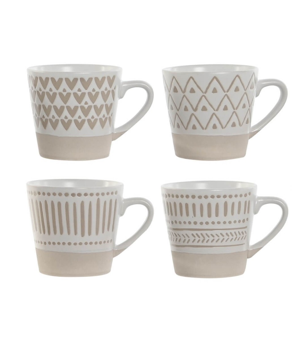 Dcasa Juego de 4 tazas mug de gres mate beige de cerámica de 180 ml