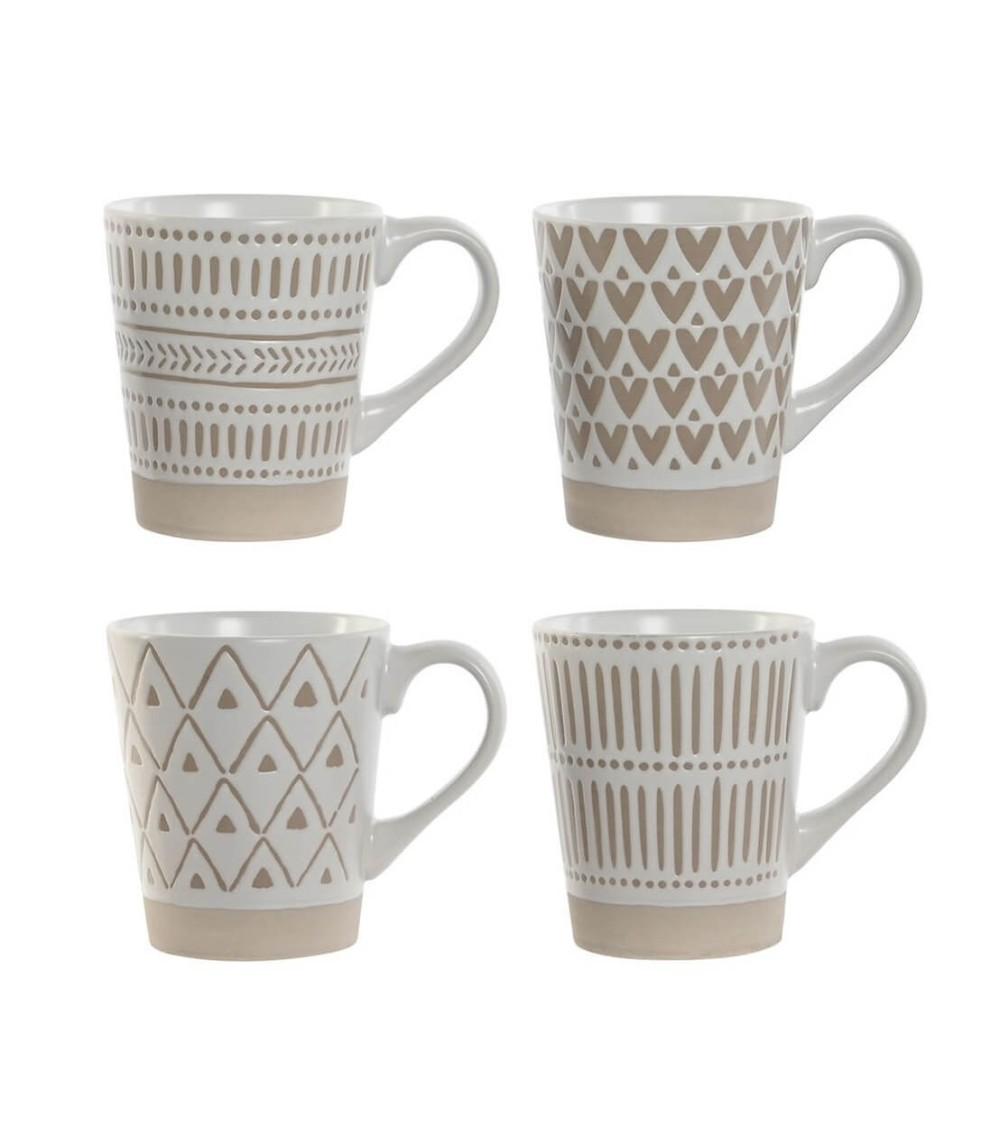 Dcasa Juego de 4 tazas mug de gres mate de cerámica de 360 ml