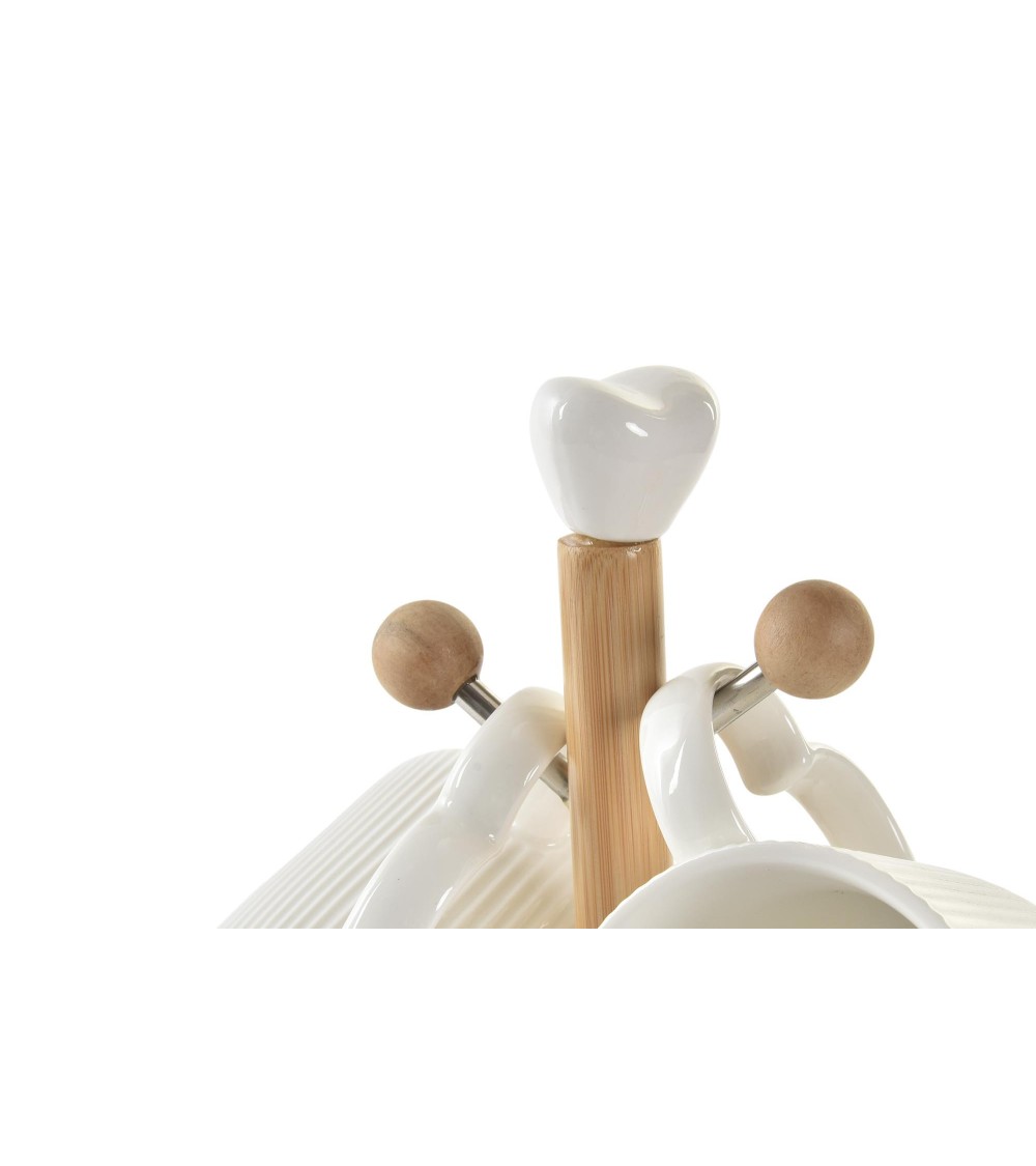 Dcasa Juego De 4 Tazas Mug De Porcelana Con Soporte Bambu De 350 Ml