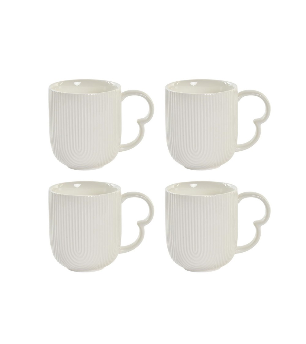 Dcasa Juego De 4 Tazas Mug De Porcelana Con Soporte Bambu De 350 Ml