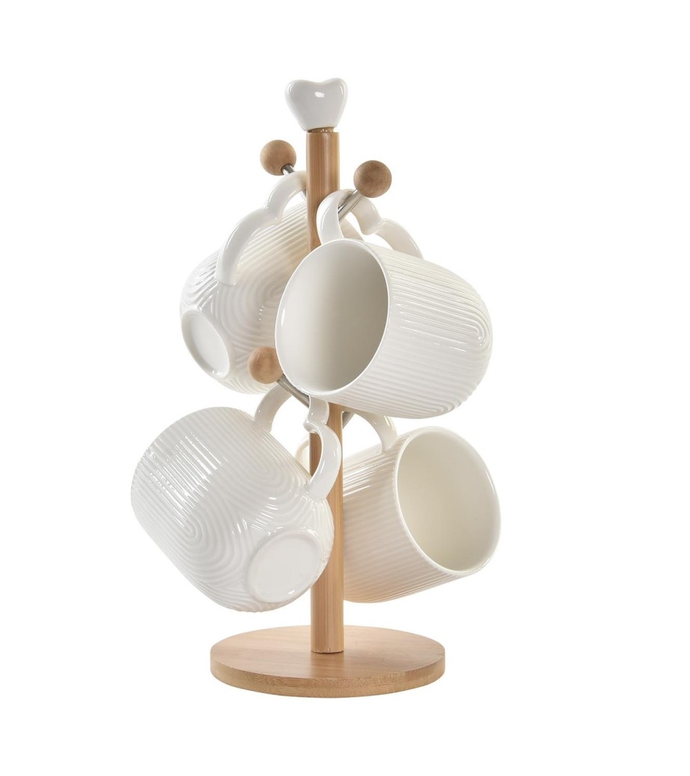Dcasa Juego de 4 tazas mug de porcelana con soporte bambu de 350 ml
