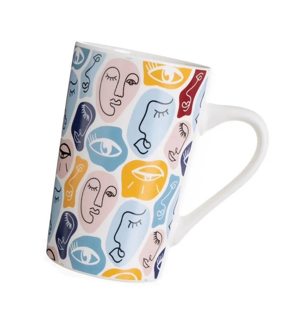 Dcasa Juego De 4 Tazas Mug De Rostros Multicolor De Cerámica De 370 Ml
