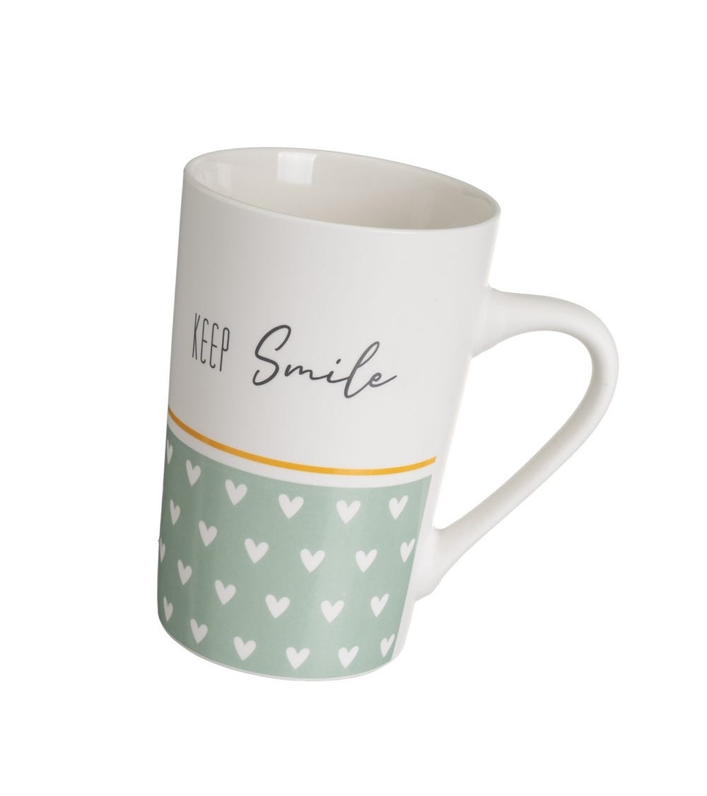 Dcasa Juego De 4 Tazas Mug Happy & Enjoy Blancas De Cerámica De 370 Ml