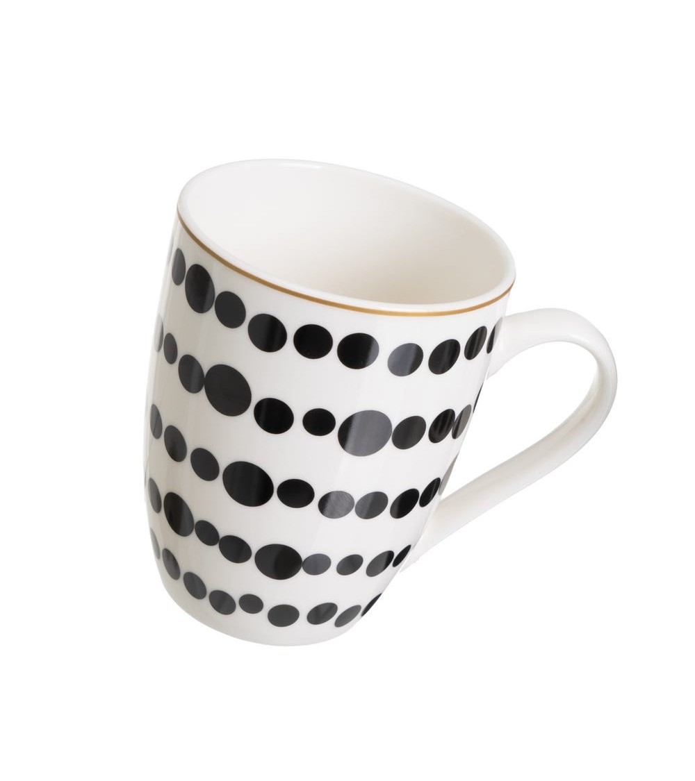 Dcasa Juego De 4 Tazas Mug Negras De Stoneware Lineas Y Topos De 350 Ml