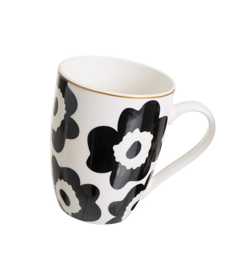 Dcasa Juego De 4 Tazas Mug Negras De Stoneware Pansy De 350 Ml