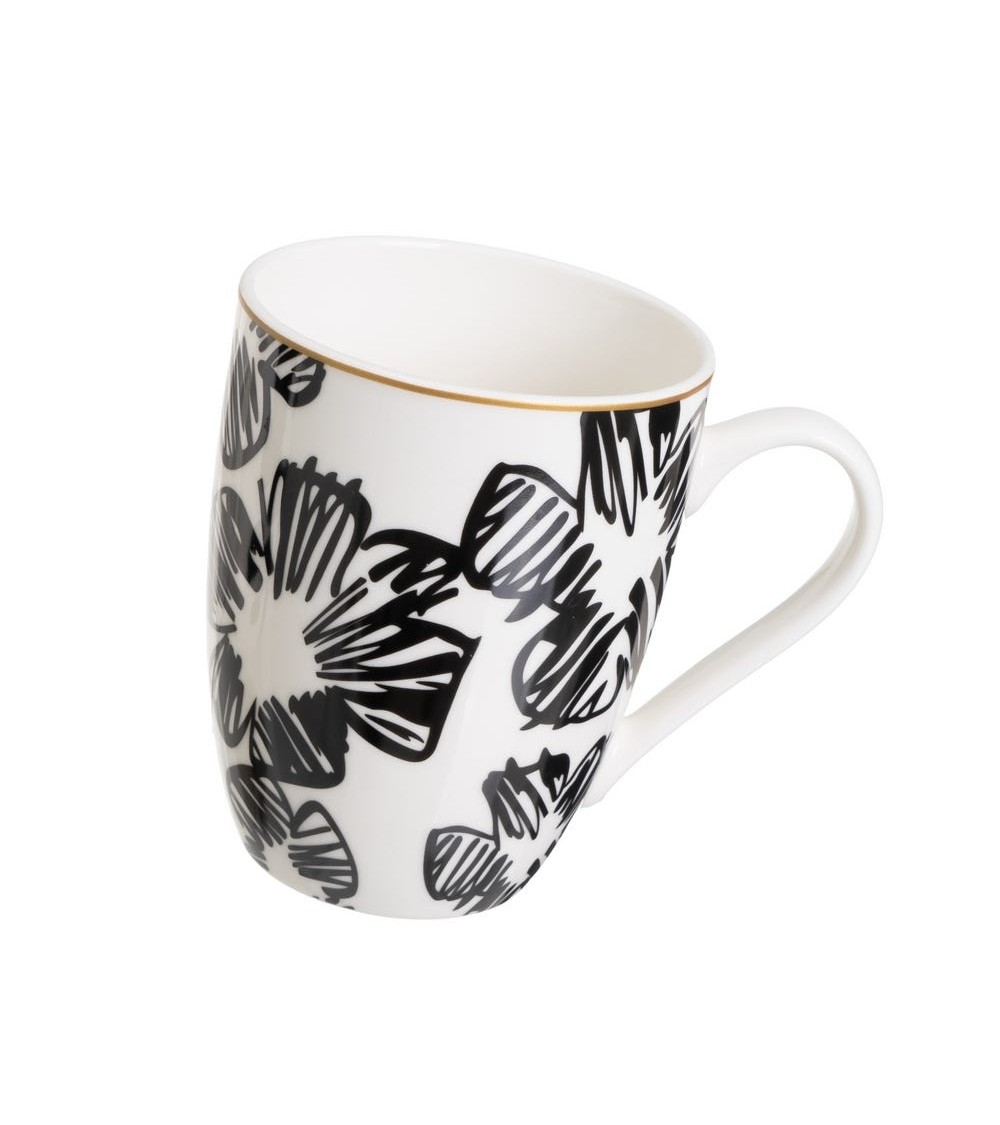 Dcasa Juego De 4 Tazas Mug Negras De Stoneware Pansy De 350 Ml