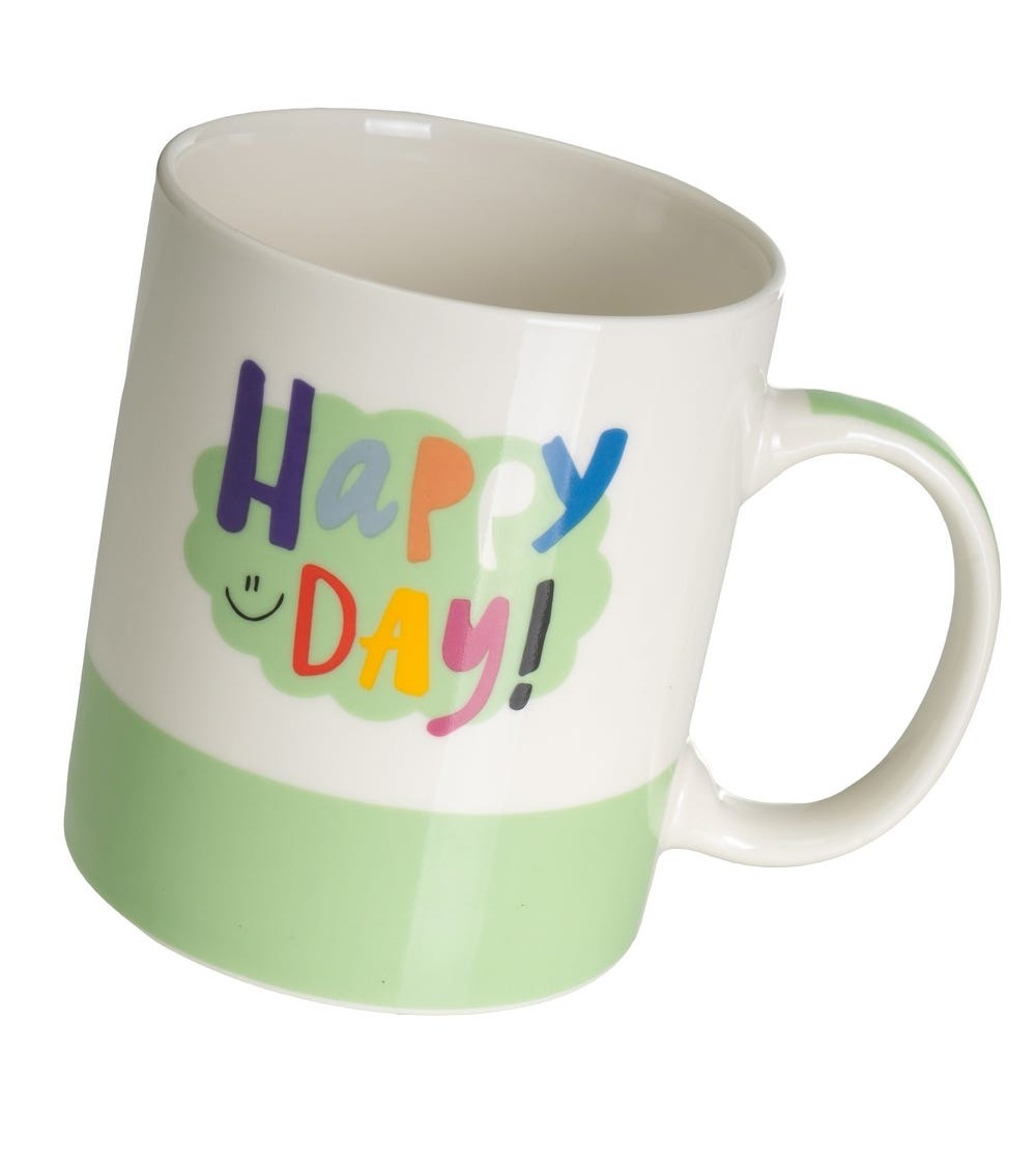 Dcasa Juego De 4 Tazas Mug Originales De Cerámica En Colores Happy Day De 340 Ml