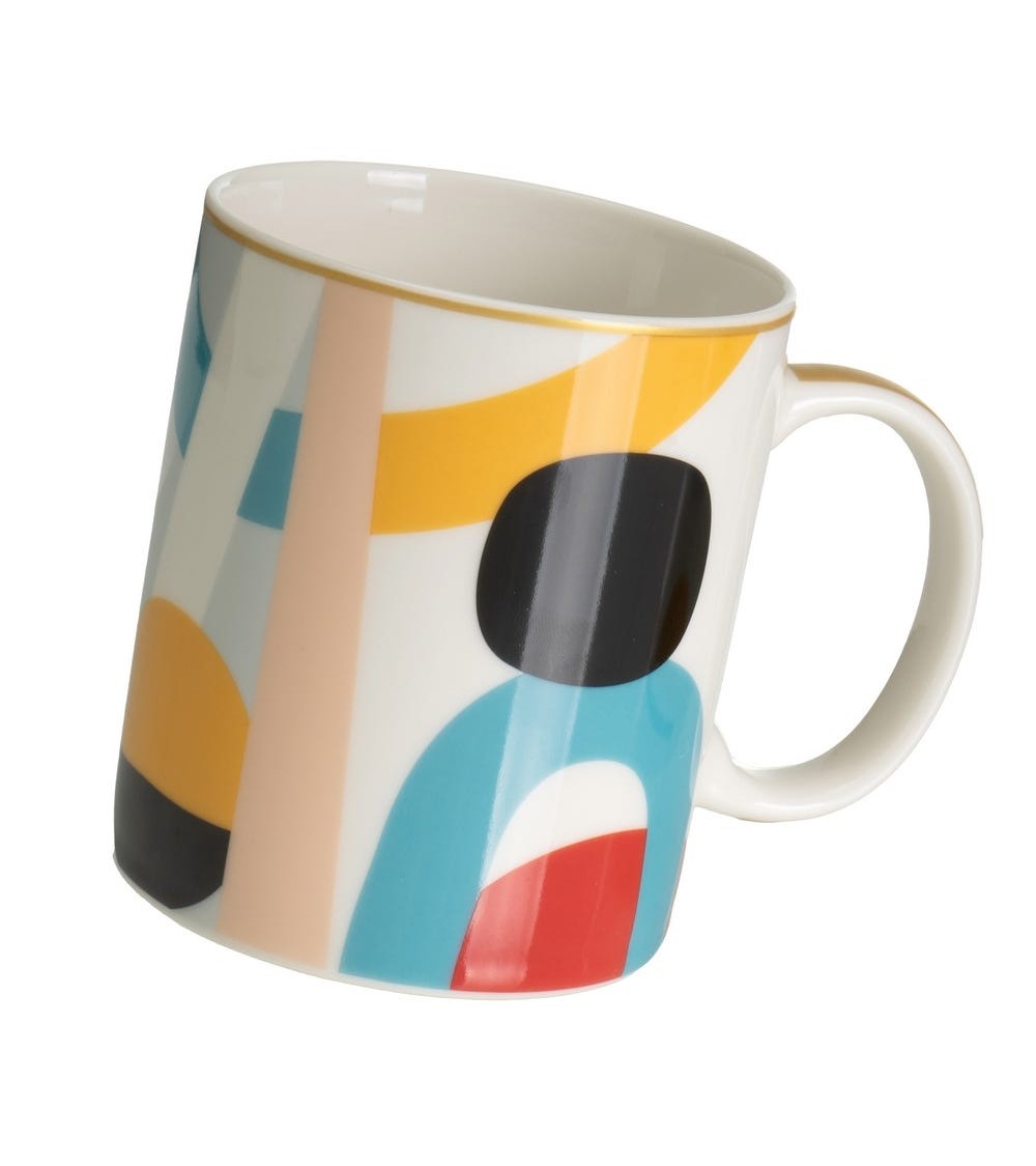 Dcasa Juego De 4 Tazas Mug Originales De Cerámica Rostros Multicolor De 340 Ml