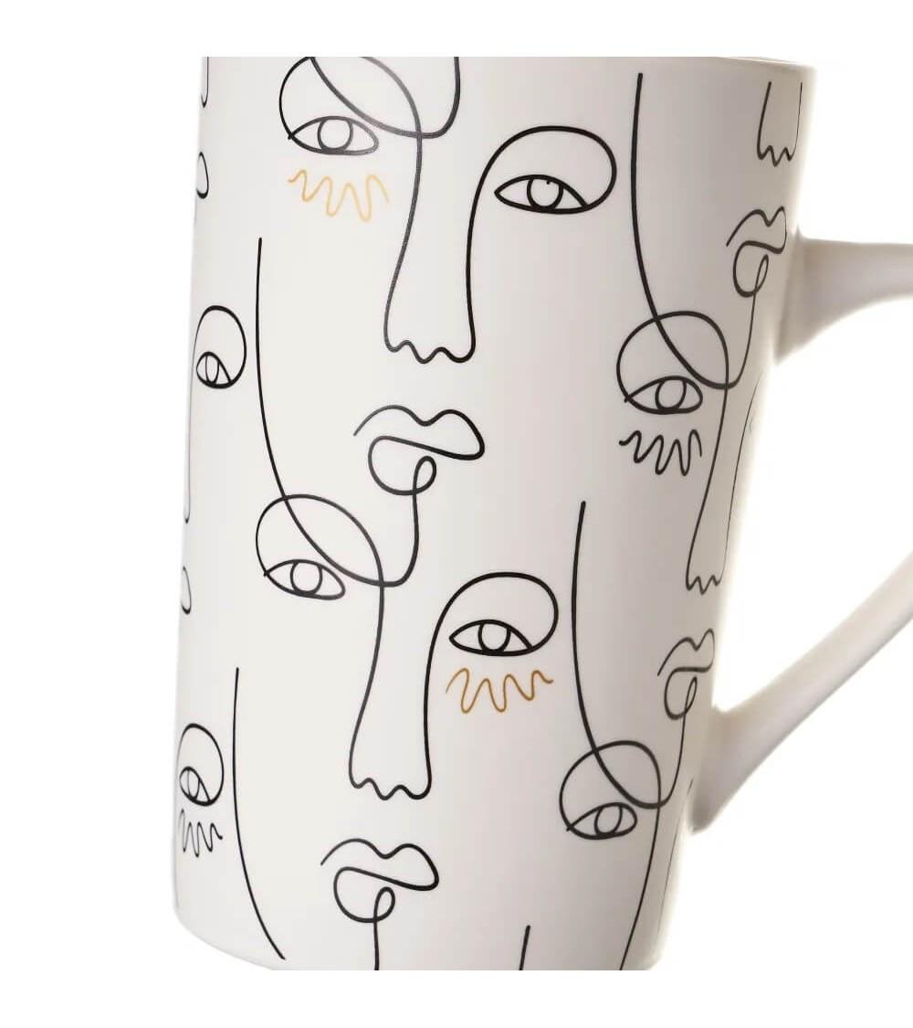 Dcasa Juego De 4 Tazas Mug Rostro Blancas Y Negras De Cerámica De 370 Ml