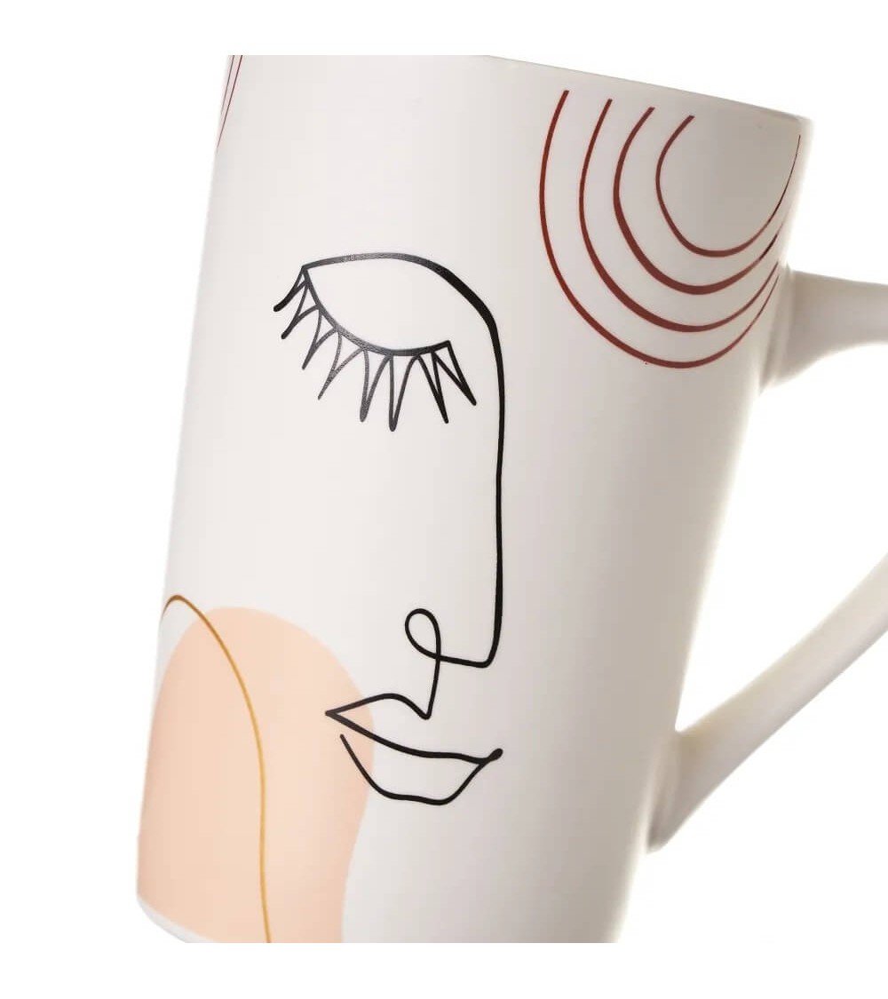 Dcasa Juego De 4 Tazas Mug Rostro Blancas Y Negras De Cerámica De 370 Ml