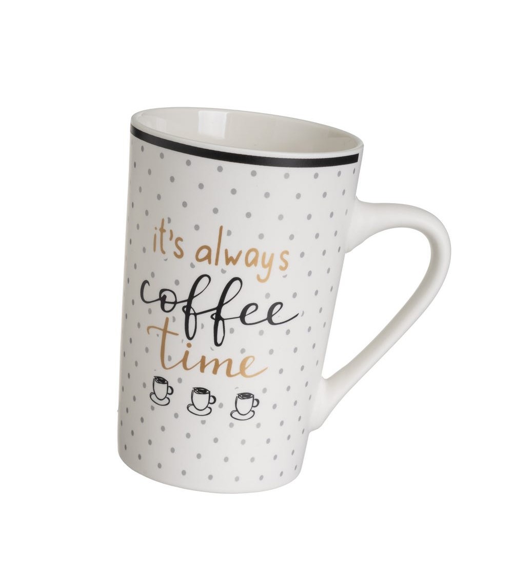 Dcasa Juego De 4 Tazas Mug Tiempo De Cafe Blancas Y Dorado De Cerámica De 370 Ml