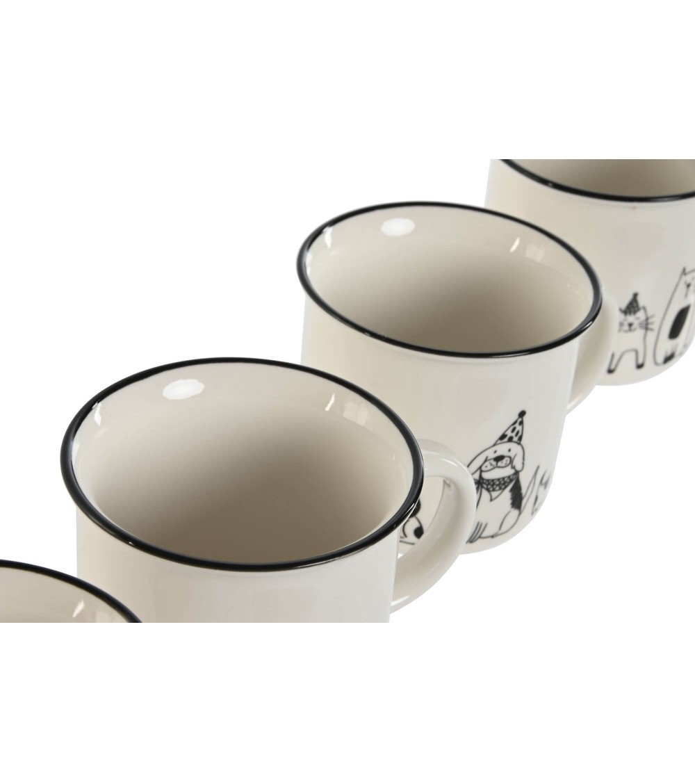 Dcasa Juego De 4 Tazas Originales De Porcelana Blanco Gatos De 355 Ml