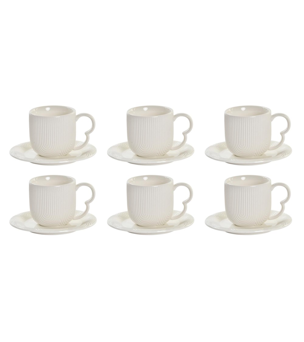 Dcasa Juego De 6 Tazas Cafe Con Plato De Porcelana Con Soporte Bambu De 90 Ml