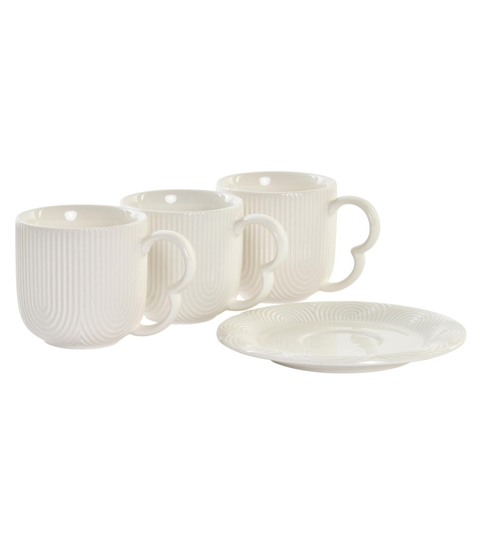 Dcasa Juego De 6 Tazas Cafe Con Plato De Porcelana Con Soporte Bambu De 90 Ml