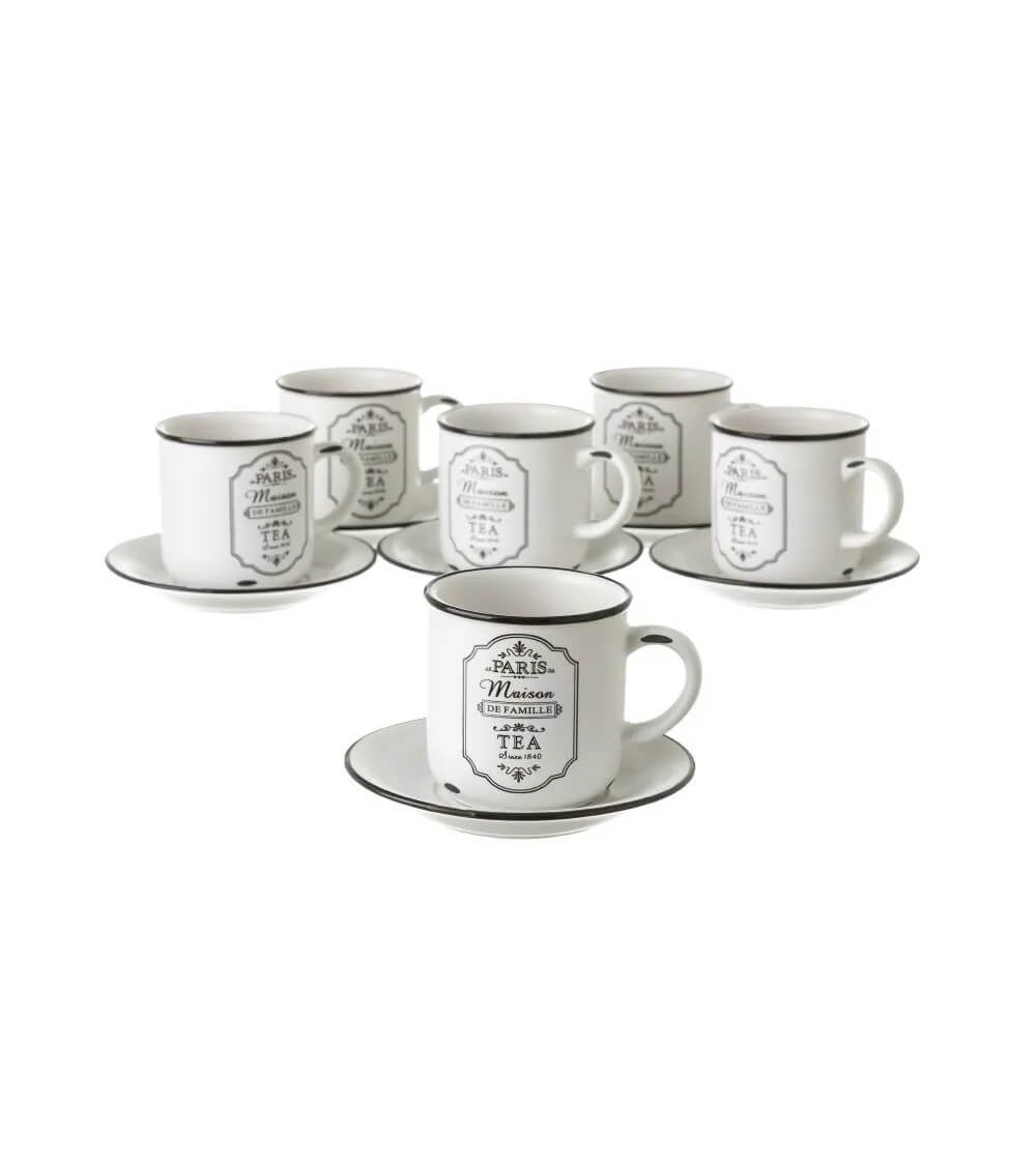Dcasa Juego De 6 Tazas De Café De Stoneware Blanco Y Negro Con Soporte De 95 Ml
