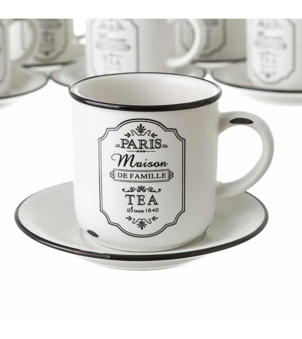 Dcasa Juego De 6 Tazas De Té De Stoneware Blanco Y Negro Con Soporte De 220 Ml