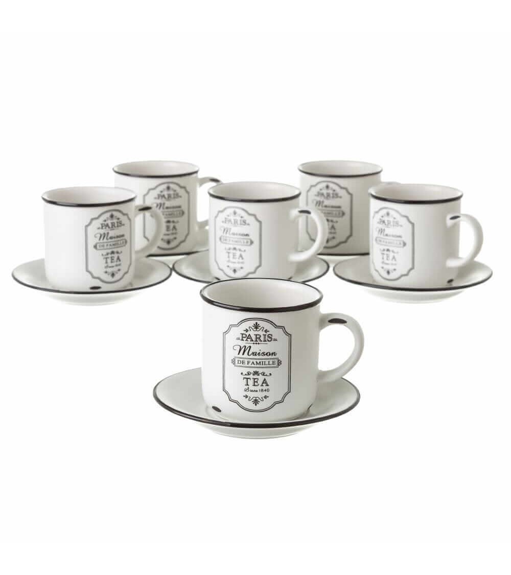Dcasa Juego De 6 Tazas De Té De Stoneware Blanco Y Negro Con Soporte De 220 Ml