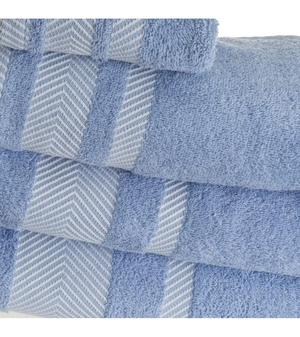 Dcasa Juego De 6 Toallas De Tocador Con Cenefa Azules De Algodón Natural De 30x50 Cm