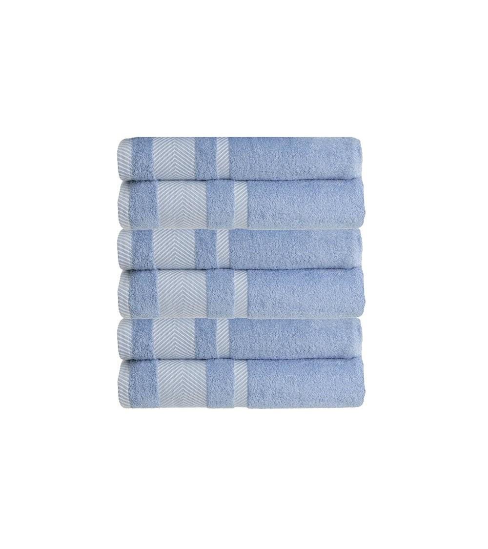 Dcasa Juego de 6 toallas de tocador con cenefa azules de algodón natural de 30x50 cm