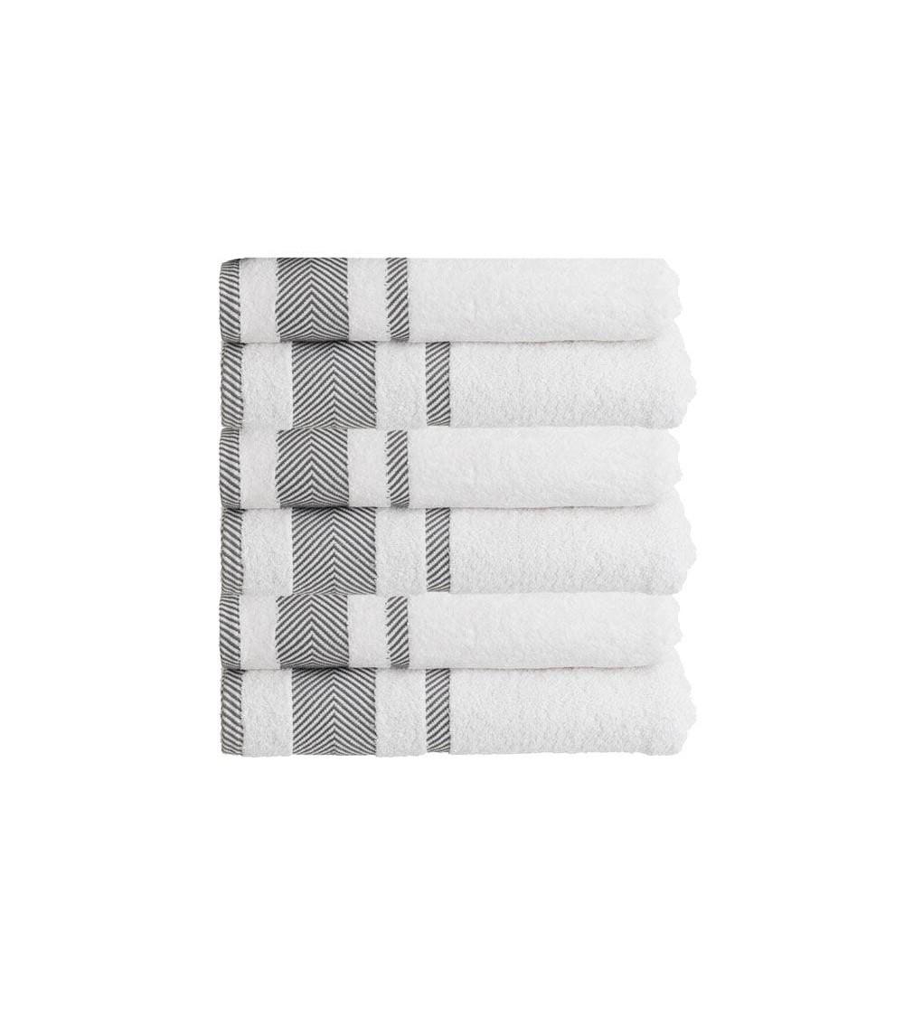 Dcasa Juego de 6 toallas de tocador con cenefa blancas de algodón natural de 30x50 cm