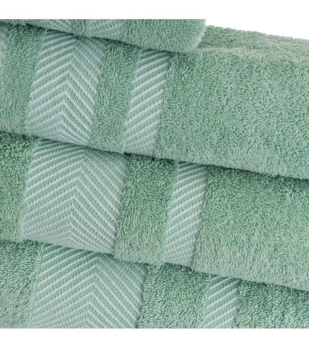 Dcasa Juego De 6 Toallas De Tocador Con Cenefa Verdes De Algodón Natural De 30x50 Cm