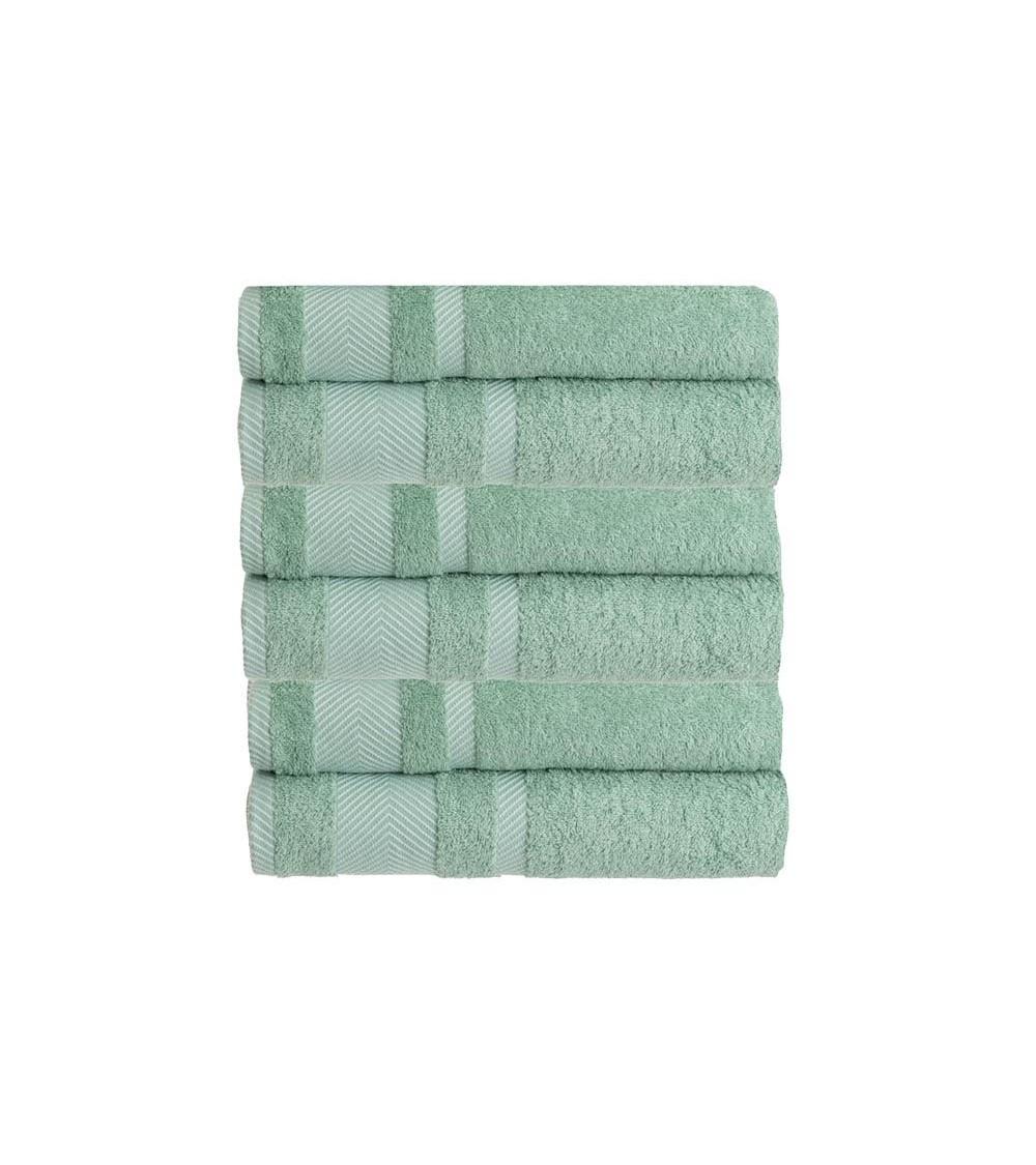 Dcasa Juego de 6 toallas de tocador con cenefa verdes de algodón natural de 30x50 cm