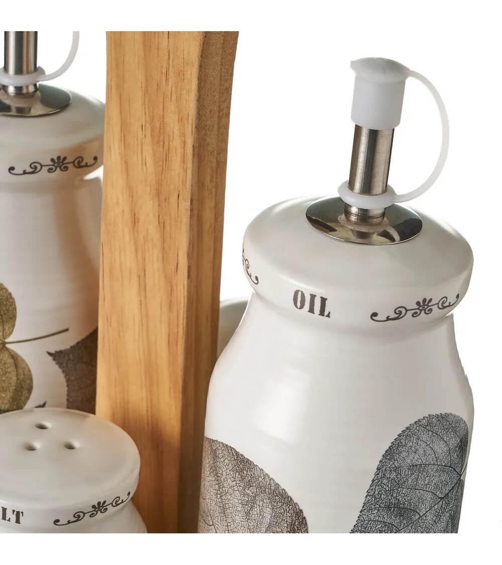 Dcasa Juego De Aceitera Vinagrera Salero Y Pimentero De Hojas De Stoneware Blanco
