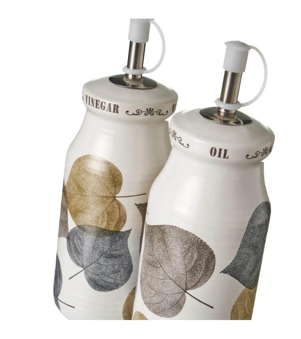 Dcasa Juego De Aceitera Vinagrera Salero Y Pimentero De Hojas De Stoneware Blanco