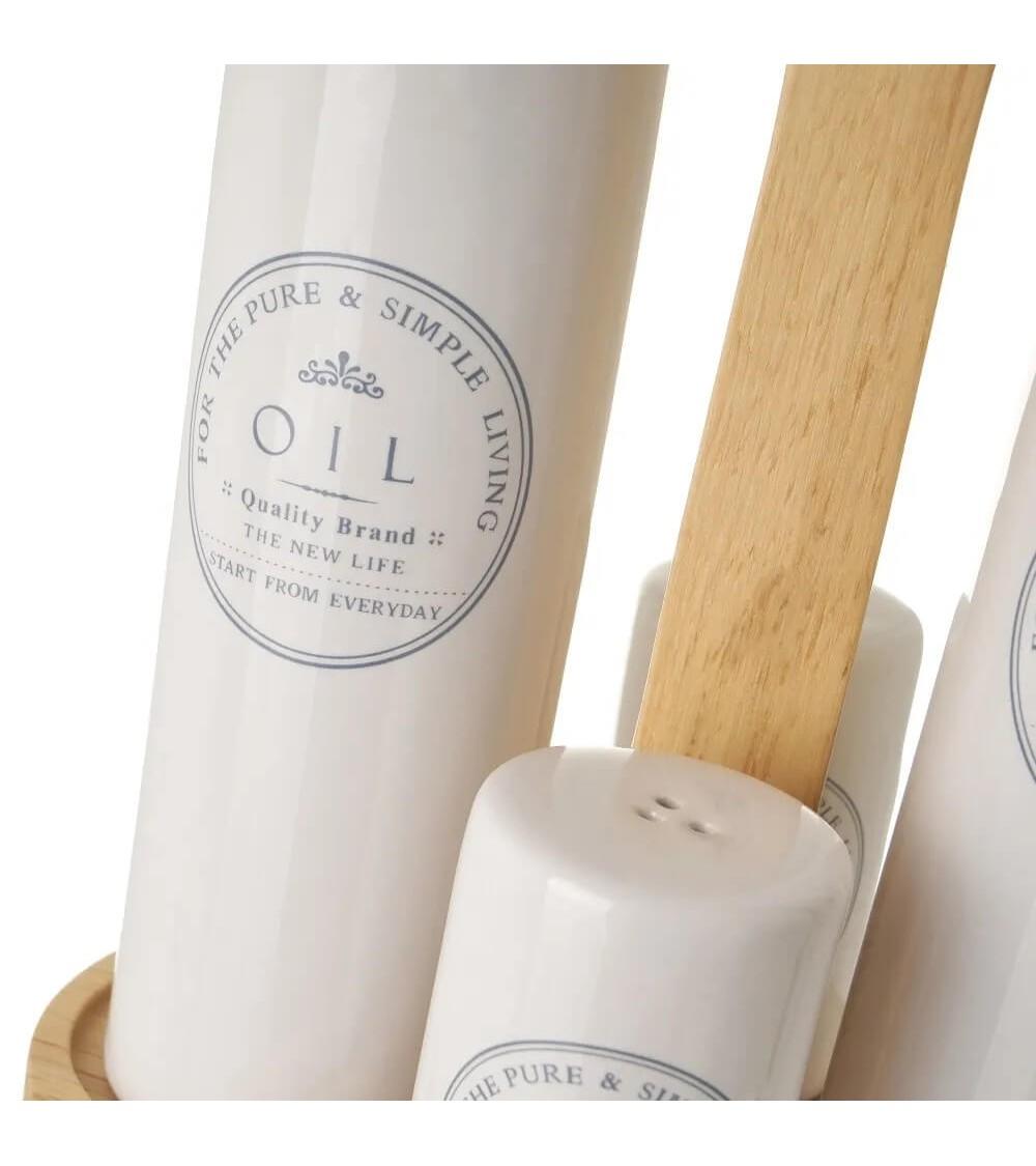 Dcasa Juego De Aceitera Vinagrera Salero Y Pimentero De Stoneware Blanco Con Soporte