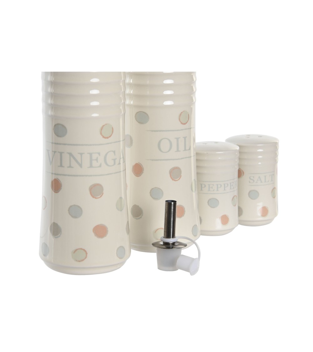 Dcasa Juego De Aceitera Vinagrera Salero Y Pimentero De Gres Beige Con Soporte
