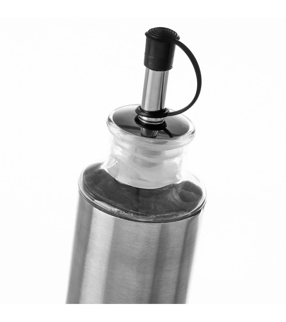 Dcasa Juego De Aceitera Vinagrera Salero Y Pimentero De Cristal Con Soporte De Acero Inoxidable Gris