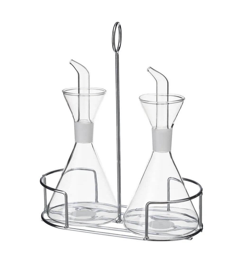 Dcasa Juego De Aceitera Y Vinagrera Antigoteo Con Soporte De Cristal Transparente