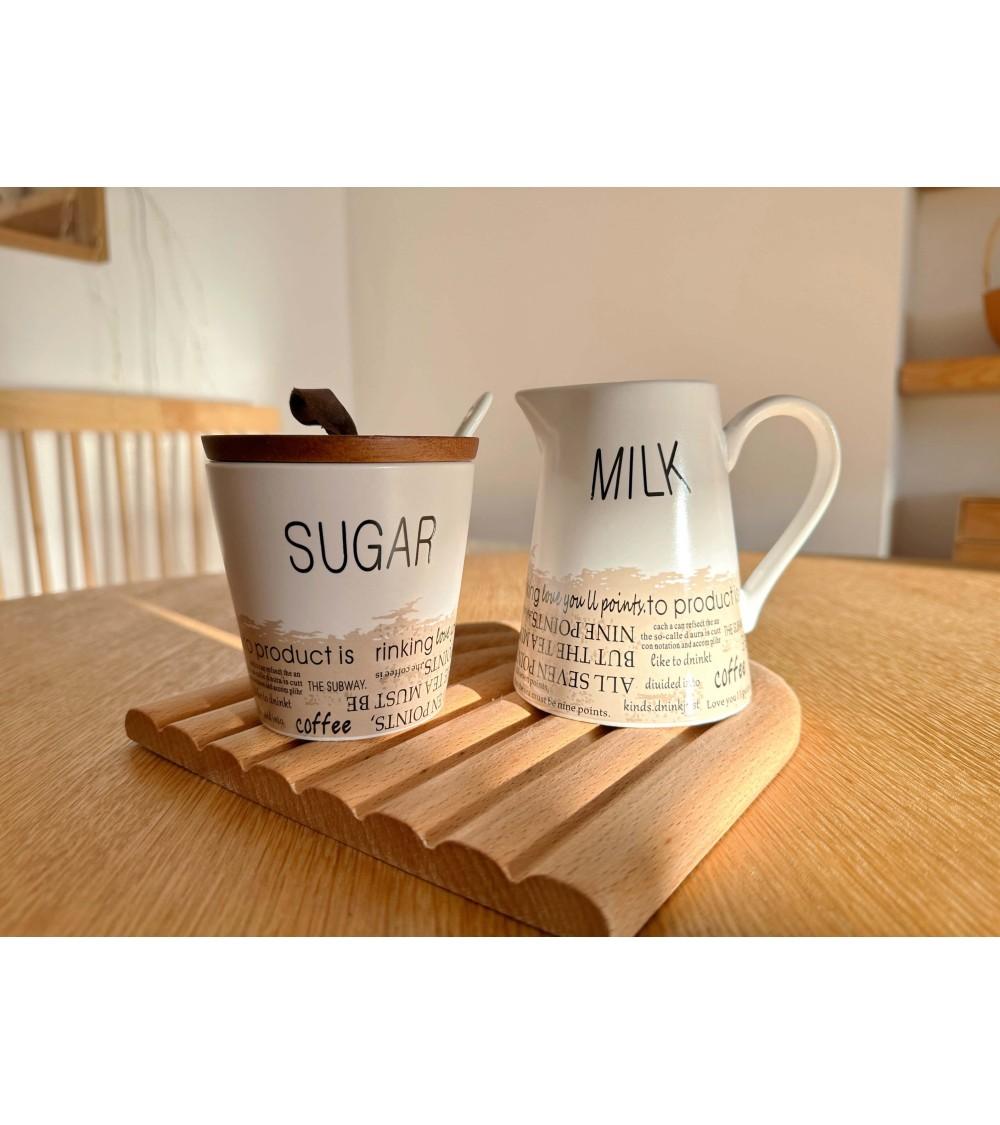 Dcasa Juego De Azucarero Y Lechera Con Cenefa De Stoneware Blanco