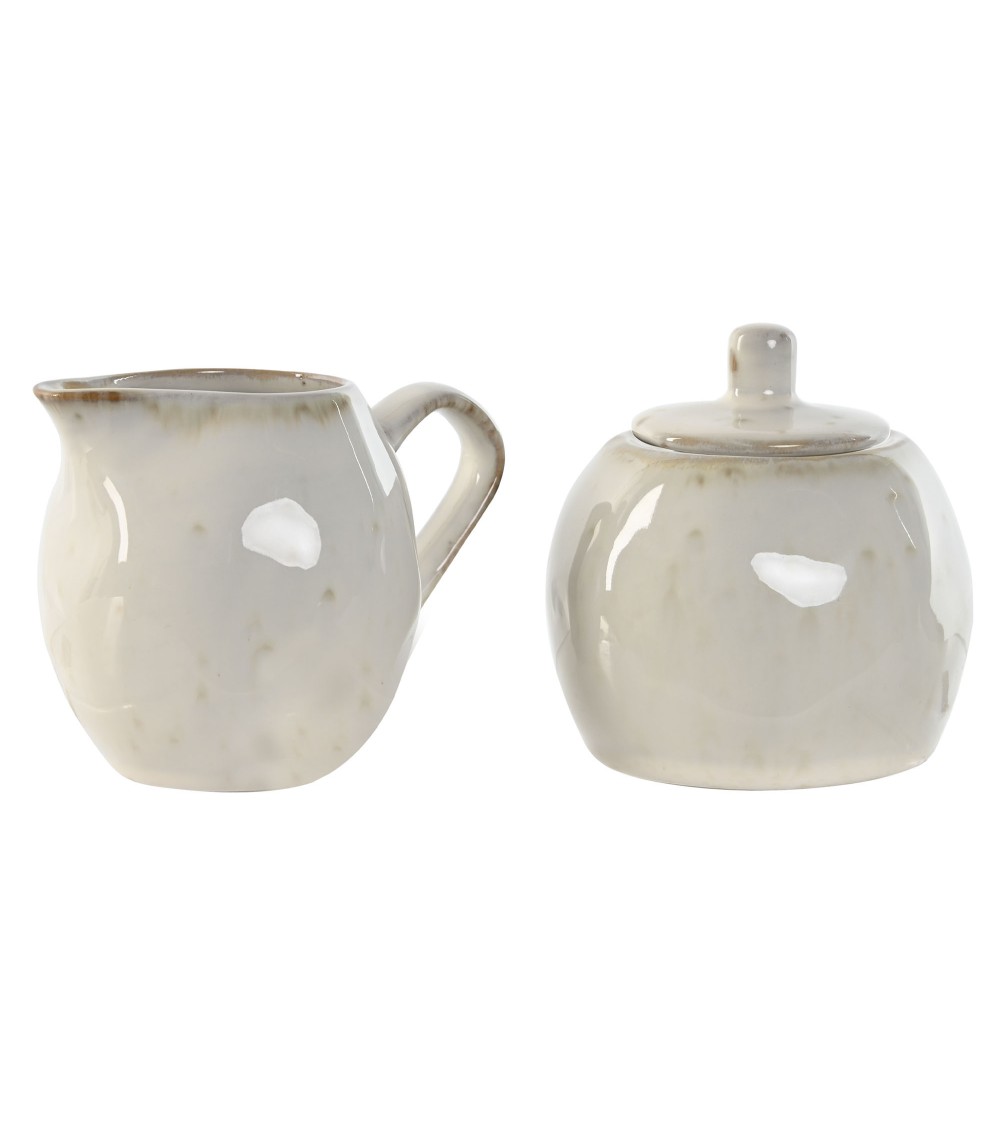 Dcasa Juego de azucarero y lechera de gres blanco de 350 ml